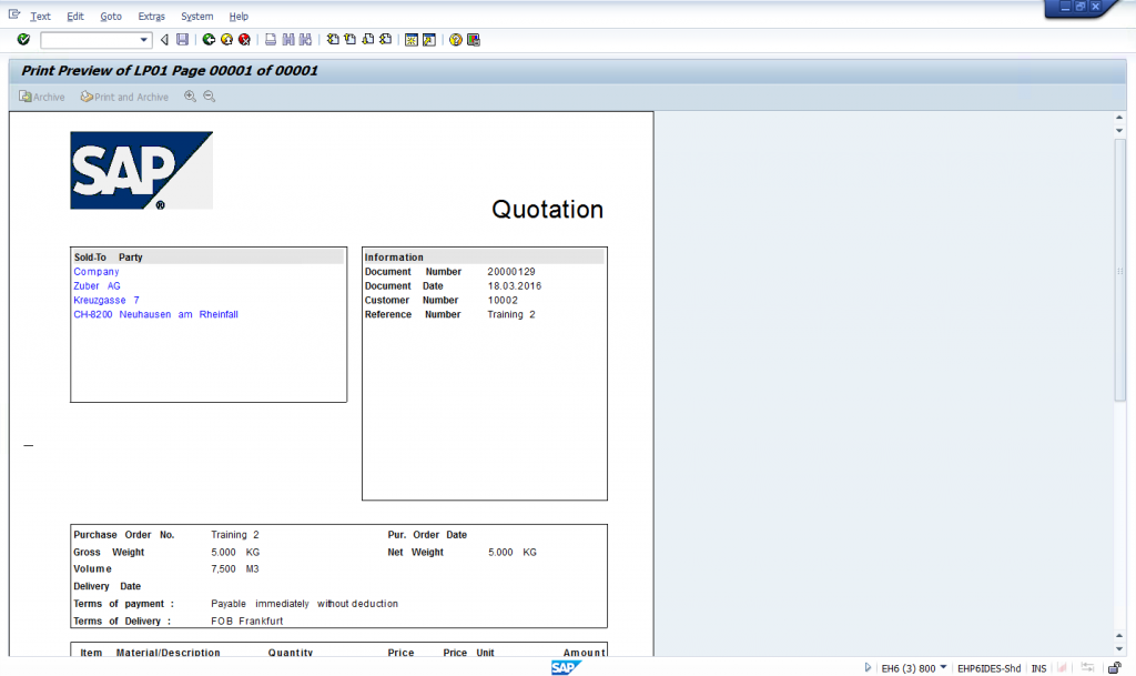 VA23 - View sales quotation and issue output documents