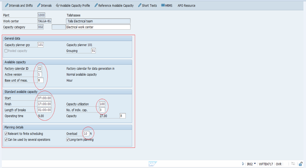 SAP Create Work Center - Capacity Category