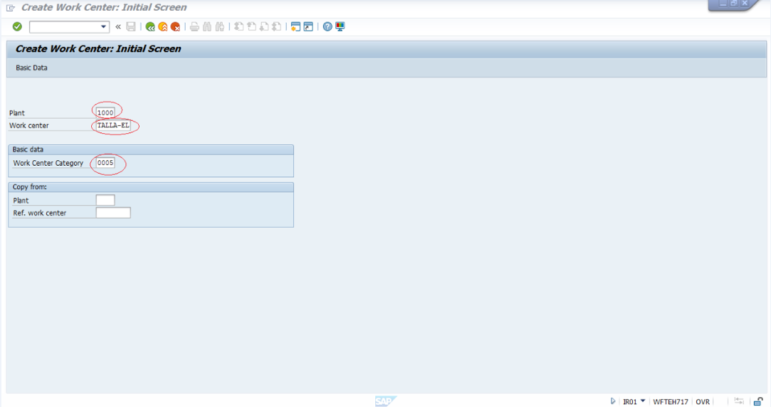 Create SAP Work Center - Initial Screen