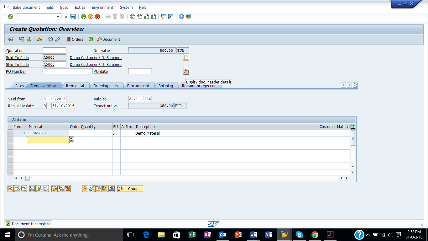 Display Quotation Header Data