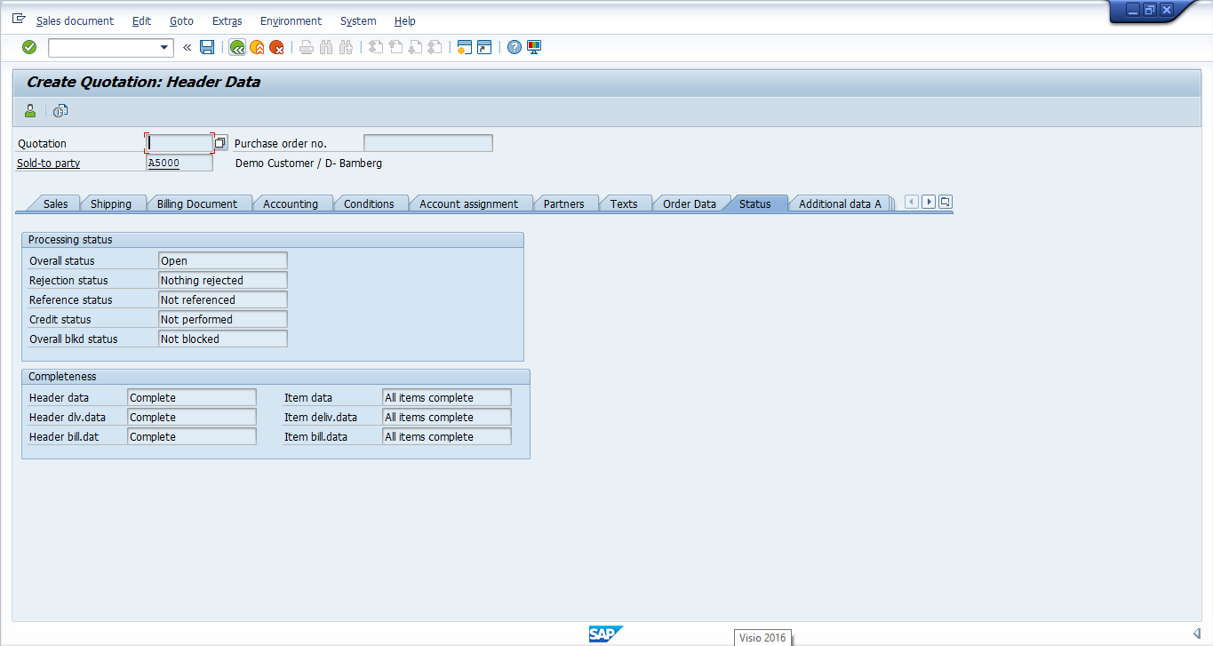 SAP SD Quotation Status