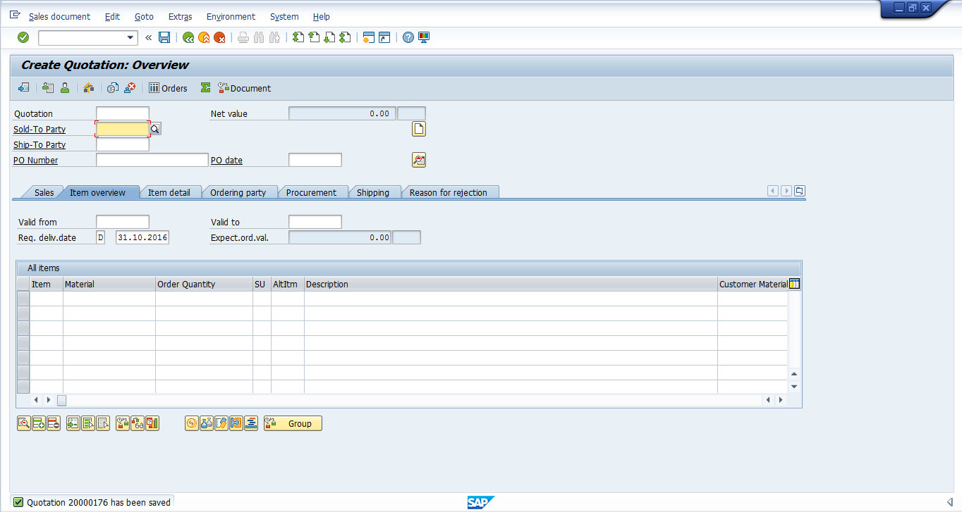 Save SAP SD Quotation