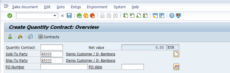 Header of SAP SD Contract