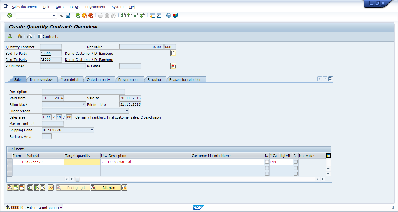 SAP Asks to Enter Quantity of Material (at the bottom of the screen)