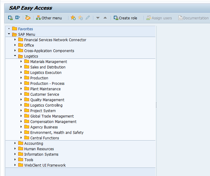 SAP Menu Tree