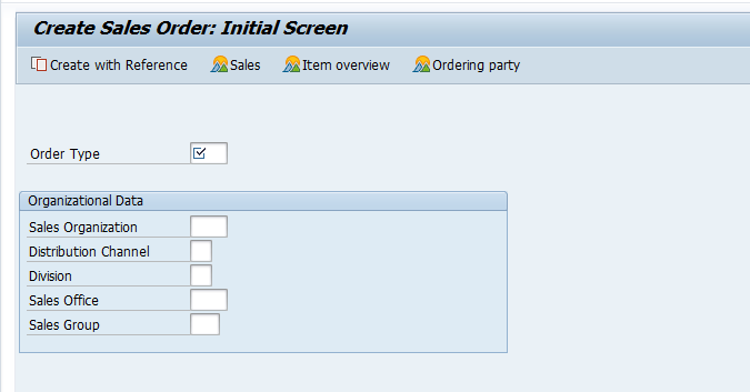 Create Sales Order – Initial Screen