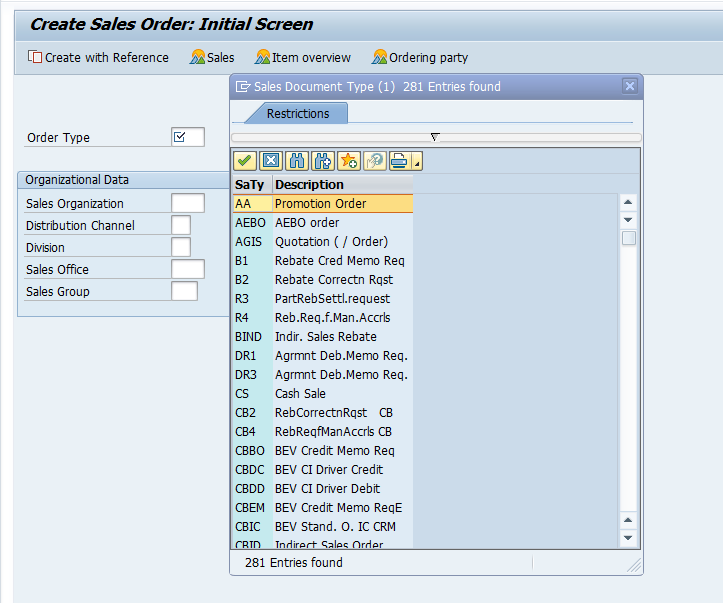 List with Sales Order Types