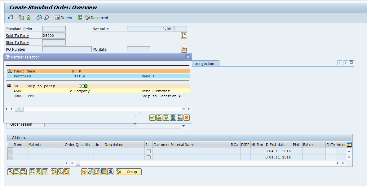 Select Ship-To Part for Sales Order