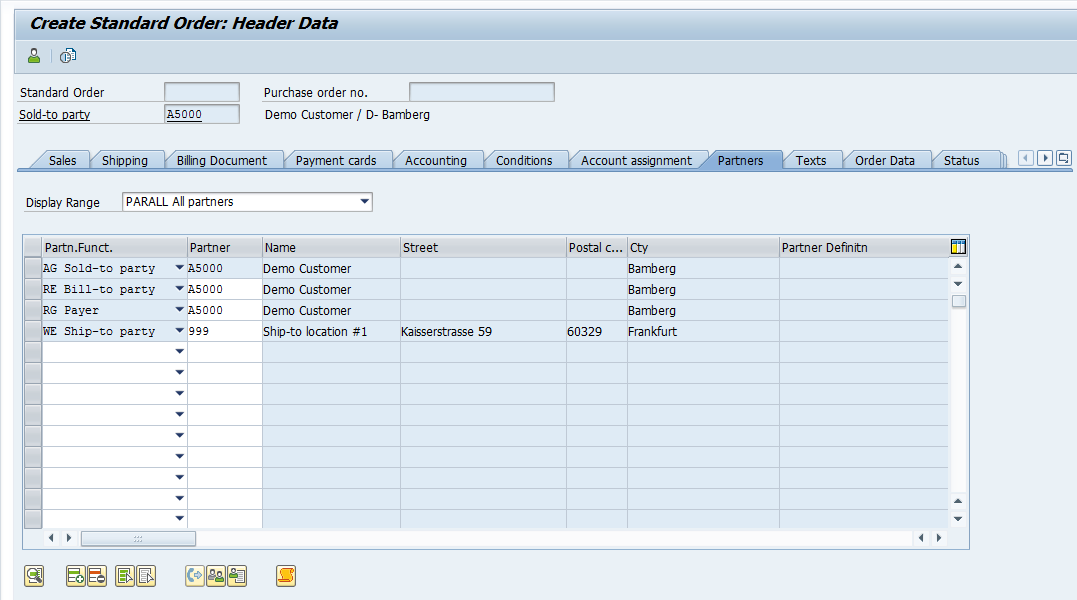 SAP Sales Order Header Partners