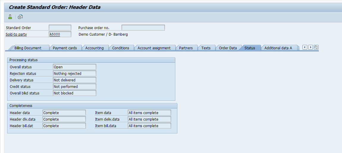 SAP SD Sales Order Status