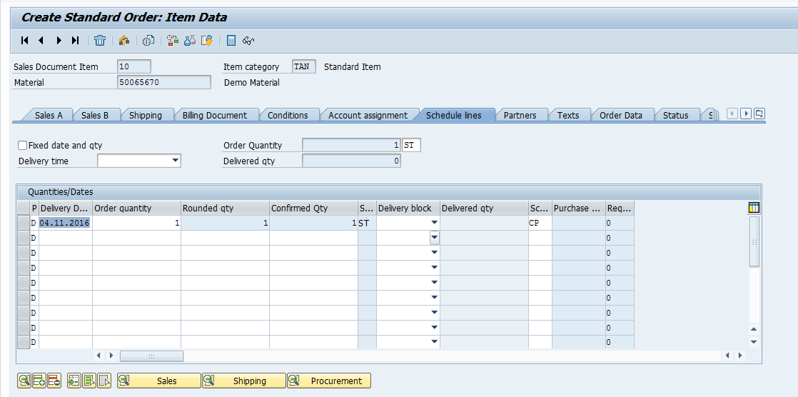 Schedule Lines in Sales Order