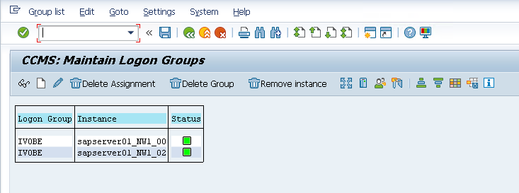 Instances Assigned to Logon Groups