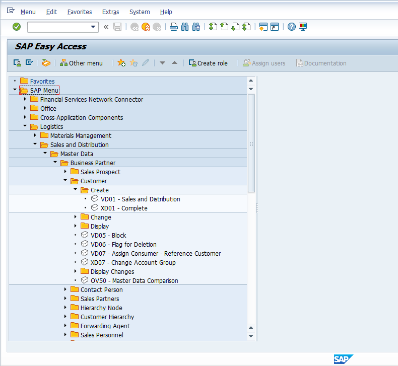 Start XD01 Transaction via Standard SAP Menu