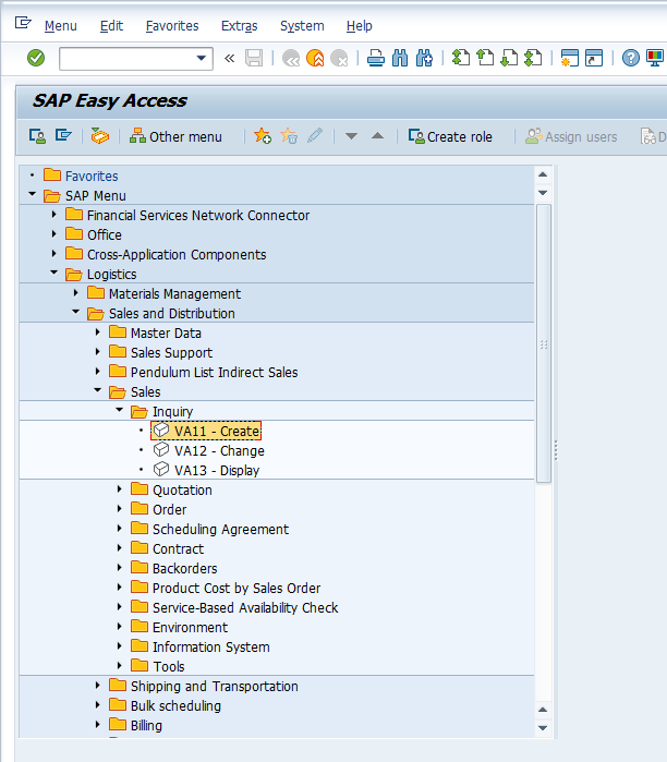 VA11 Transaction for Creation of Inquiry in SAP Menu