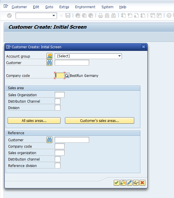 SAP Customer Master - Initial Screen