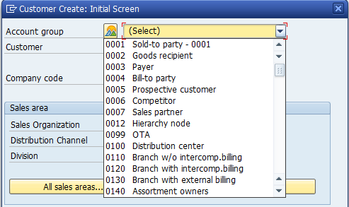 Customer Master - Initial Screen > List of Account Groups
