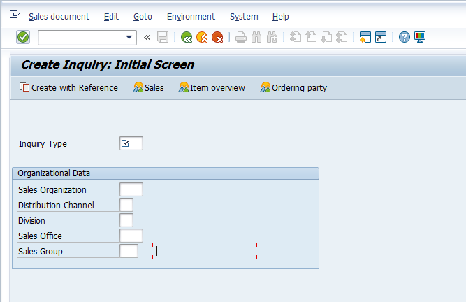 Create Inquiry - Initial Screen