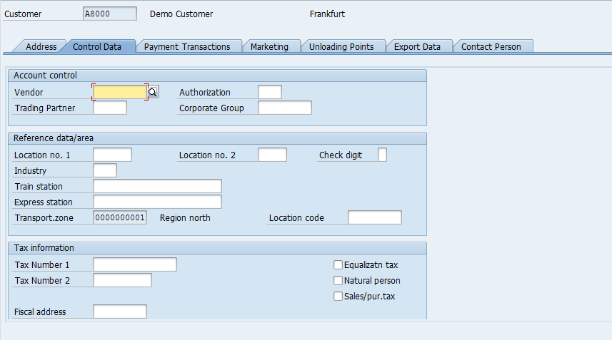 Customer Master – General Data > Control Data