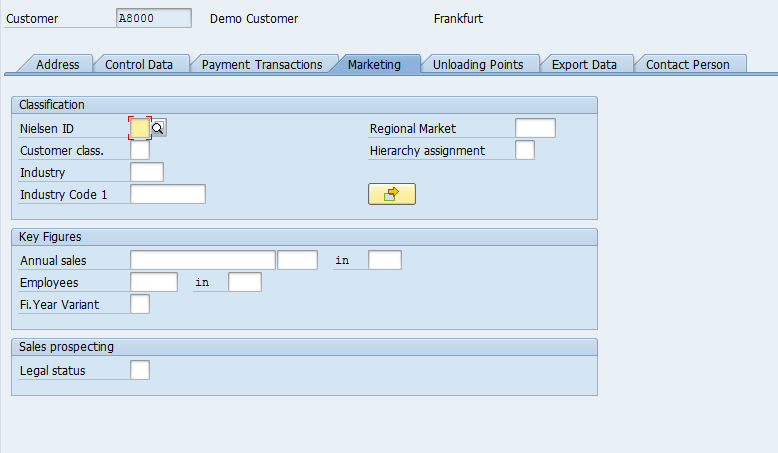 Customer Master – General Data > Marketing (Statistics)