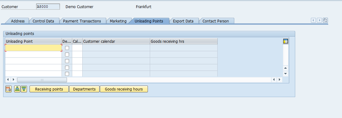 Customer Master – General Data > Unloading Point