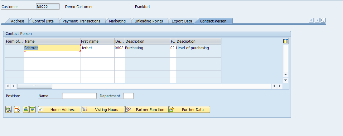 Customer Master – General Data > Contact Person Details