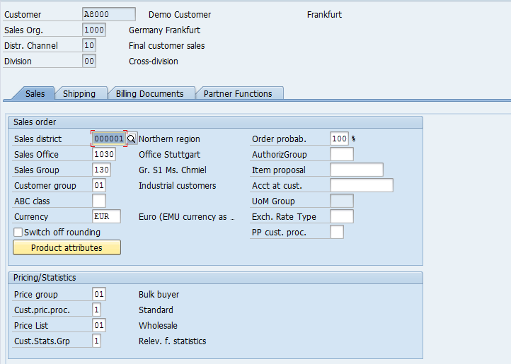 Customer Master – Sales Area Data > Sales