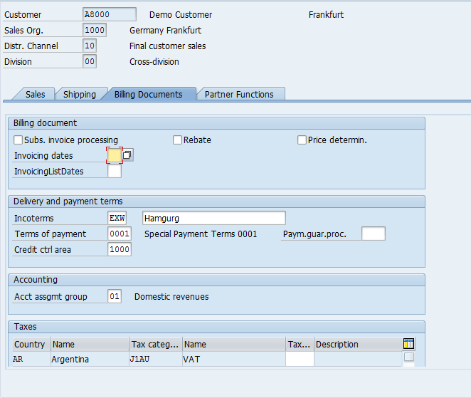 Customer Master – Sales Area Data > Billing Documents