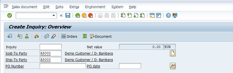 Header of SAP SD Inquiry