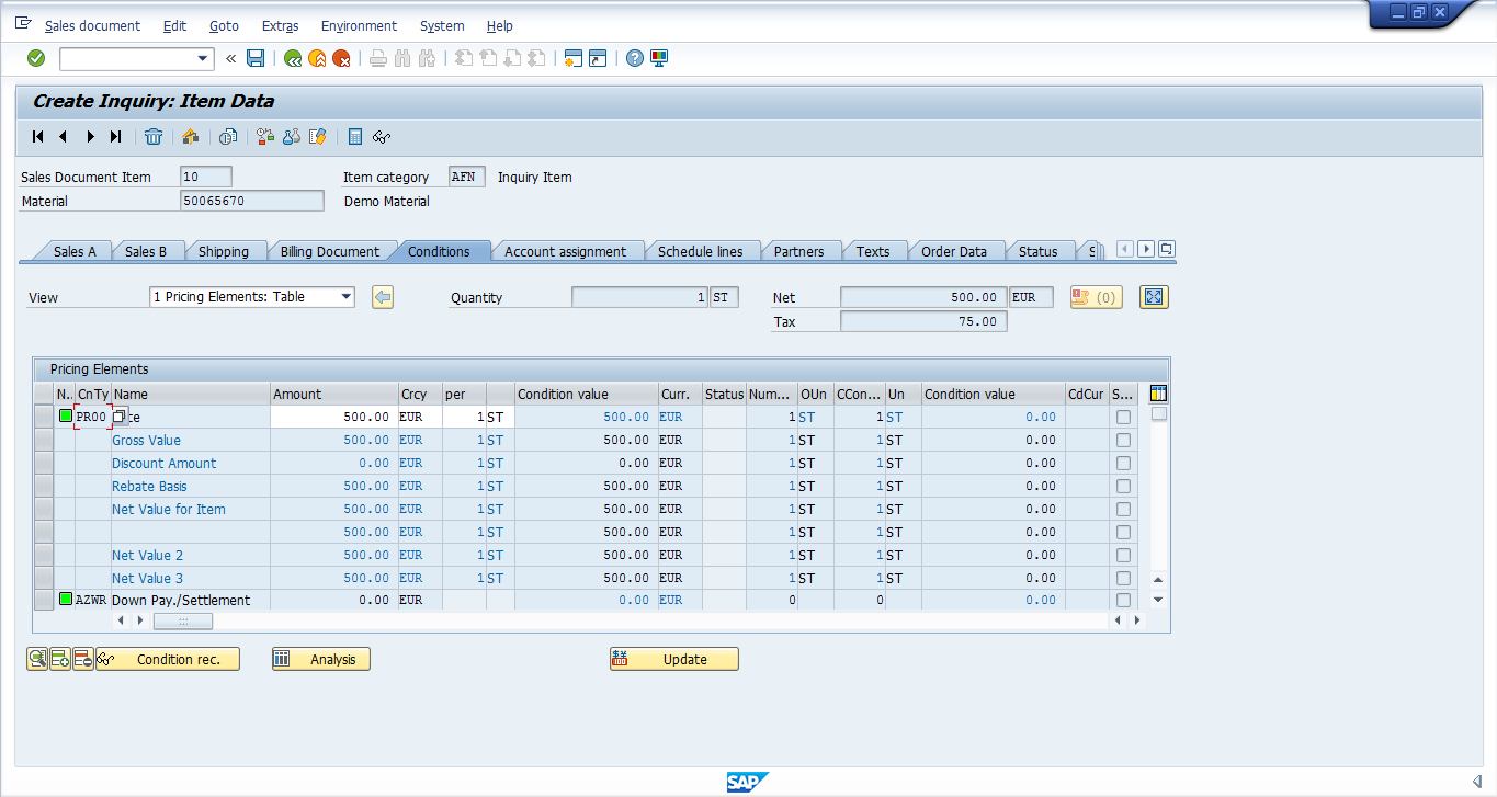 Pricing of a Selected Material in Inquiry