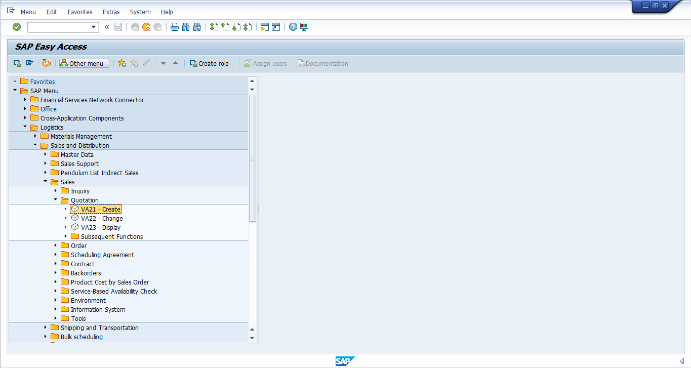 VA21 Transaction for Creation of Quotation in SAP Menu