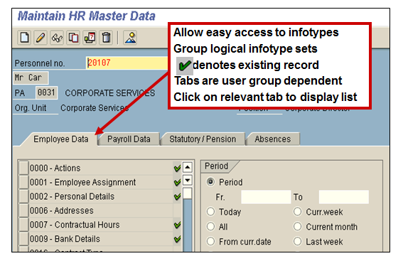 Infotype Menus in Maintain HR Master Data