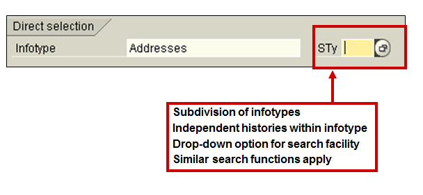 Infotype subtypes selection