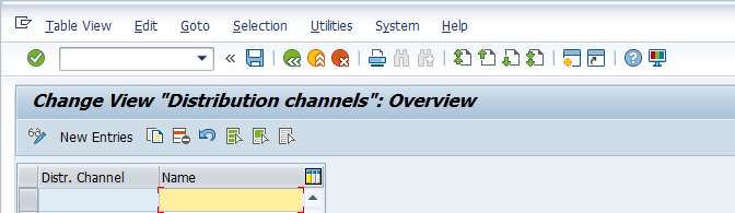 Distribution Channel Configuration – Defining Distribution Channel > New Entries