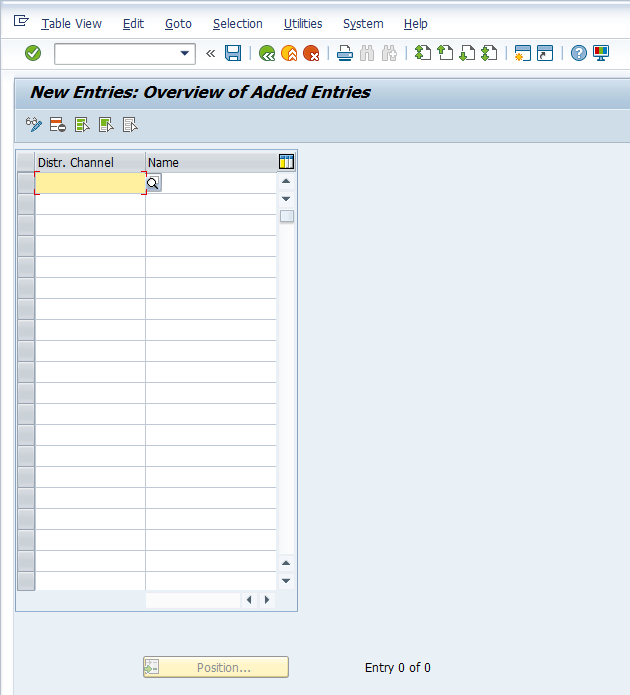 Distribution Channel Configuration – Defining Distribution Channel > New Entries