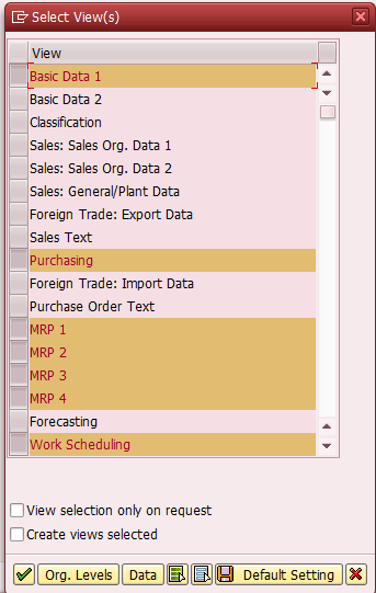 Select Views of a Material Master that Need to be Created