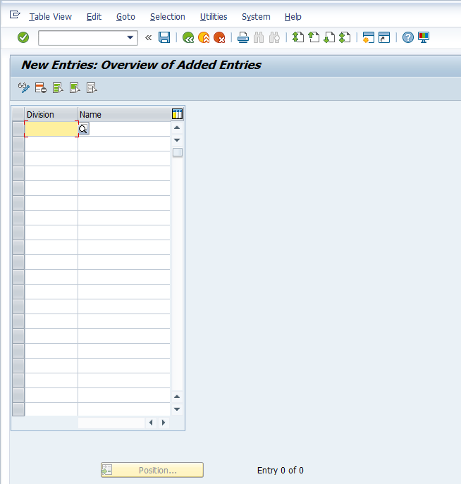 Division Configuration – Defining Division > New Entries