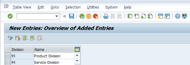 Division Configuration – Defining Division > Two New Entries