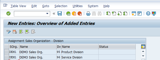 Division Configuration – Assigning Division > New Entries