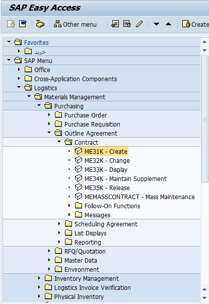 SAP Menu Path to Create an Open Contract