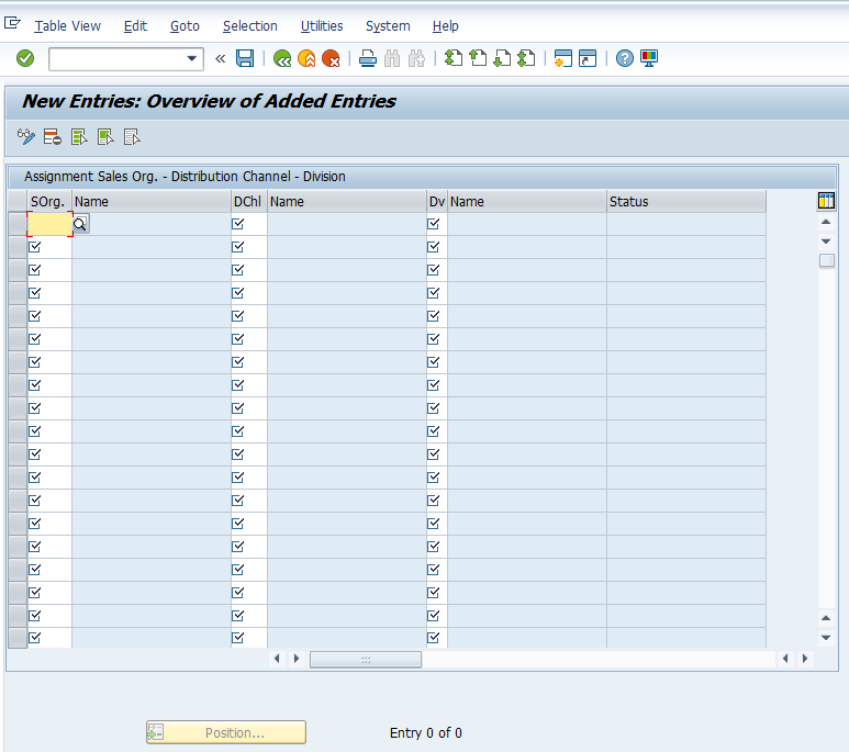 Sales Area Configuration – Setup Sales Area > New Entries