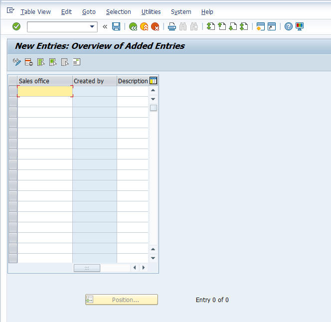 Sales Office Configuration – Defining Sales Office > New Entries