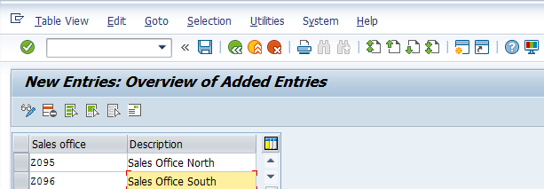 Sales Office Configuration – Defining Sales Office > New Entries (Example)