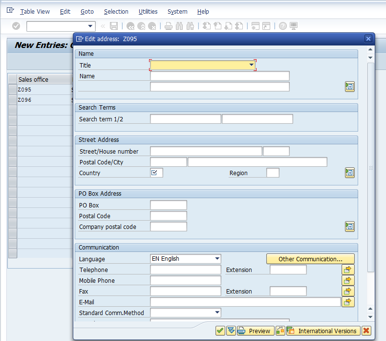 Sales Office Configuration – Defining Sales Office > New Entries > Sales Office Details