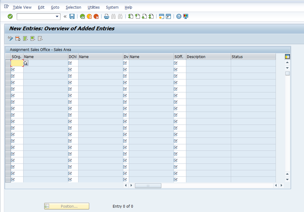 Sales Office Configuration – Assigning Sales Office - New Entries