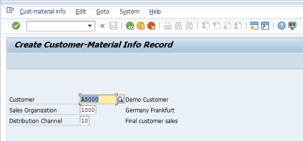 SAP Customer-Material Info Record - Initial Screen