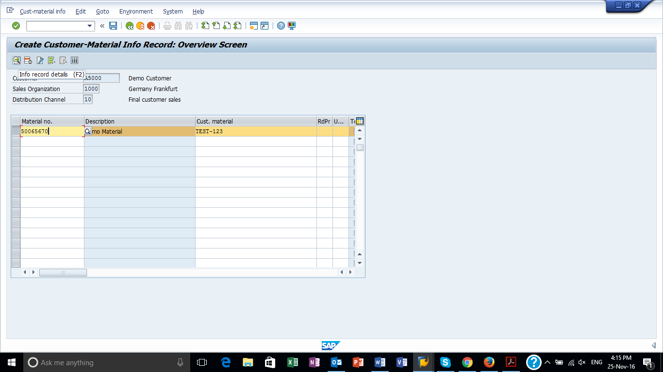 Material information. Customer material info record SD SAP Table. Customer material info record contains.