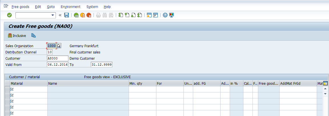 Pricing Conditions Master Data - Entry Screen > Free Goods