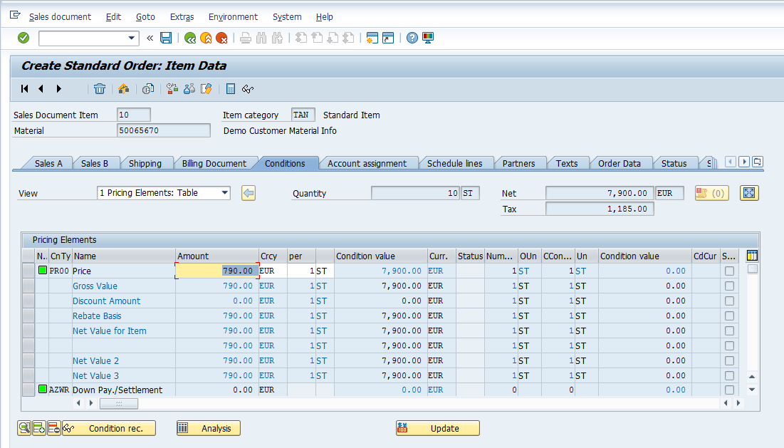 Create Sales Order – Order Entry Screen > Pricing > Scales (Conditions Screen)