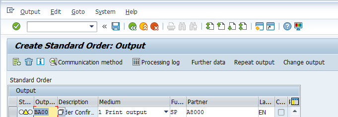 Create Sales Order – Order Entry Screen > Extras > Output > Header > Edit