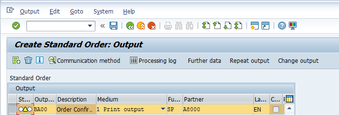 Create Sales Order – Order Entry Screen > Extras > Output > Header > Edit > Communication Method